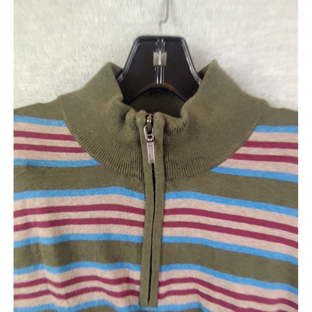 LL Bean‎ Mens Sweater Large Cashmere Blend 1/4 Zip Stripe Cabincore Cozy Rustic